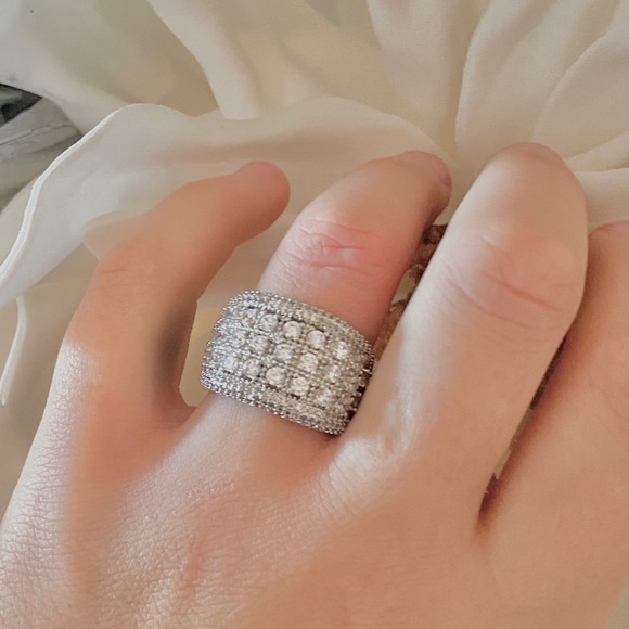 .925 Silver Cubic Zirconia Luxury Band Ring - Picture 6 of 7